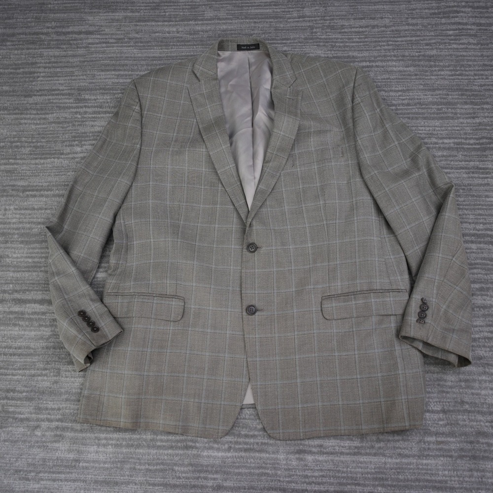 Calvin Klein Gray Wool Silk Blazer Sport Coat Men Two Button Check 48 Regular